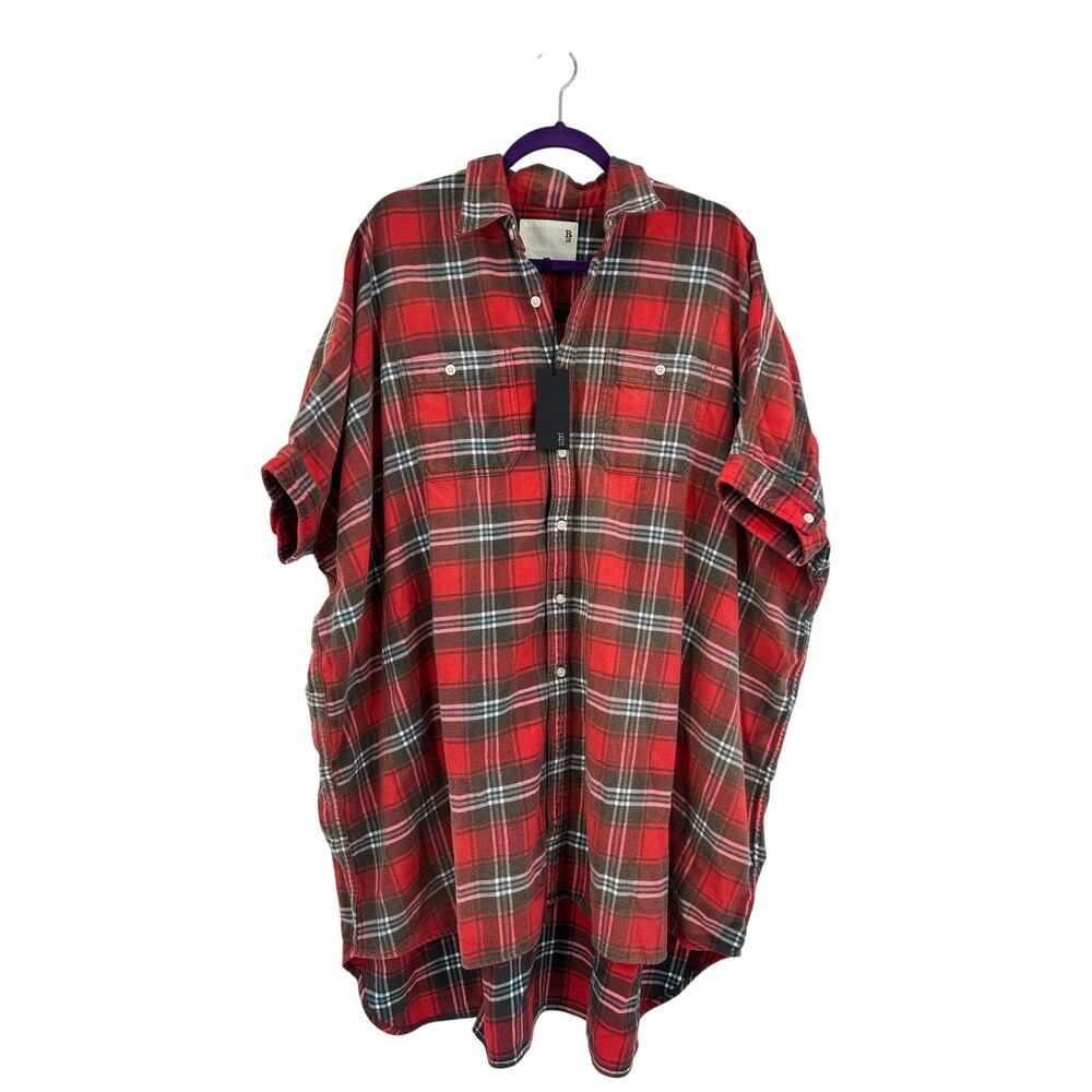 R13 Womens S Plaid Oversized Boxy Shirtdress Button Front Flannel Dress Grunge